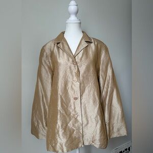 RAFAELLA Vintage 100% Silk Metallic Gold Collared Luxury Blazer Size 12